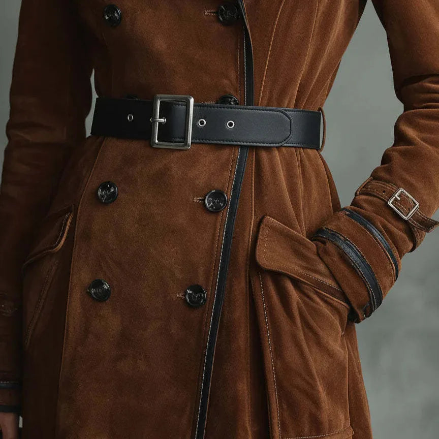 Georgette | Trench-coat Long Effet Daim avec Ceinture