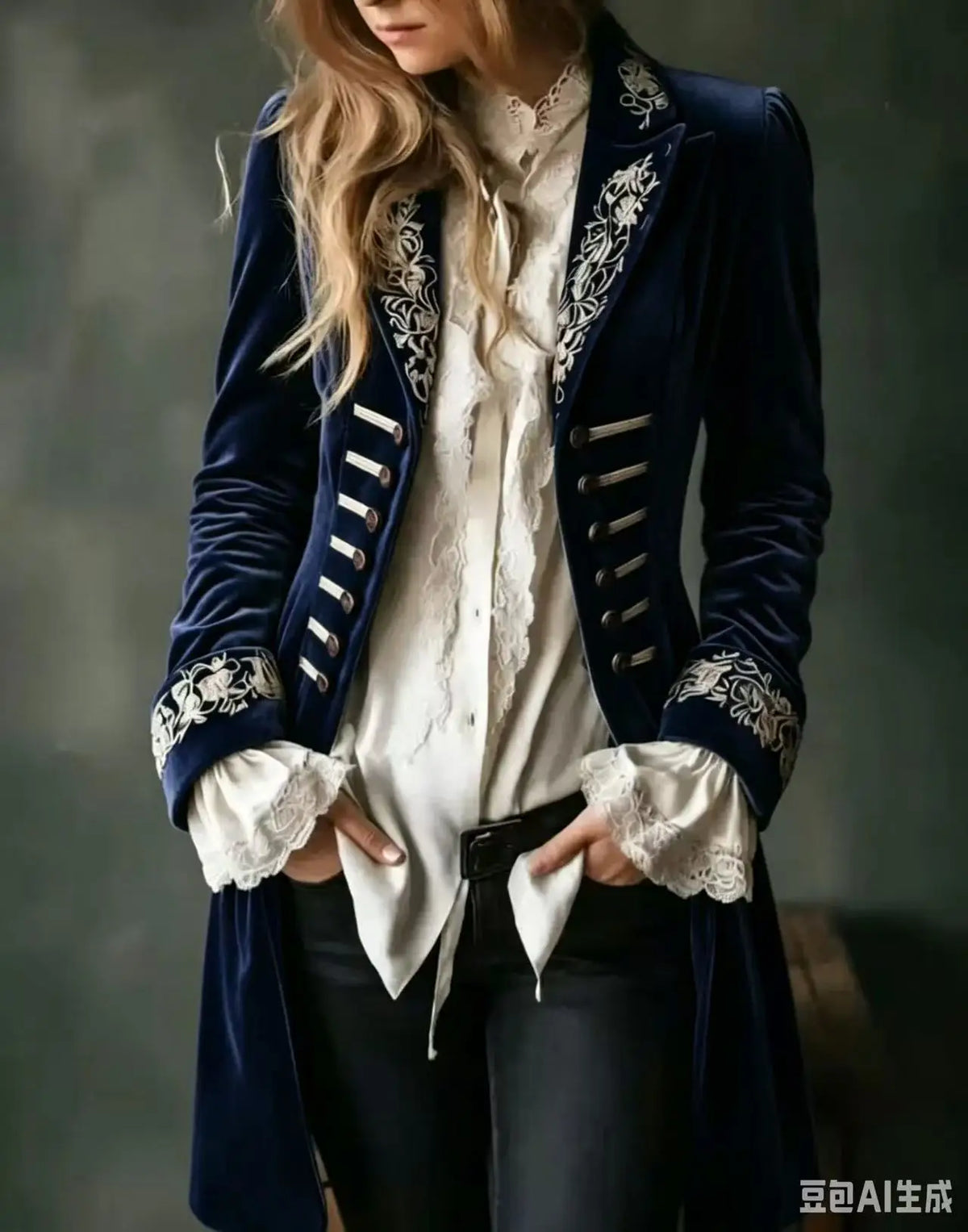 Philomène | Veste Longue en Velours Brodé