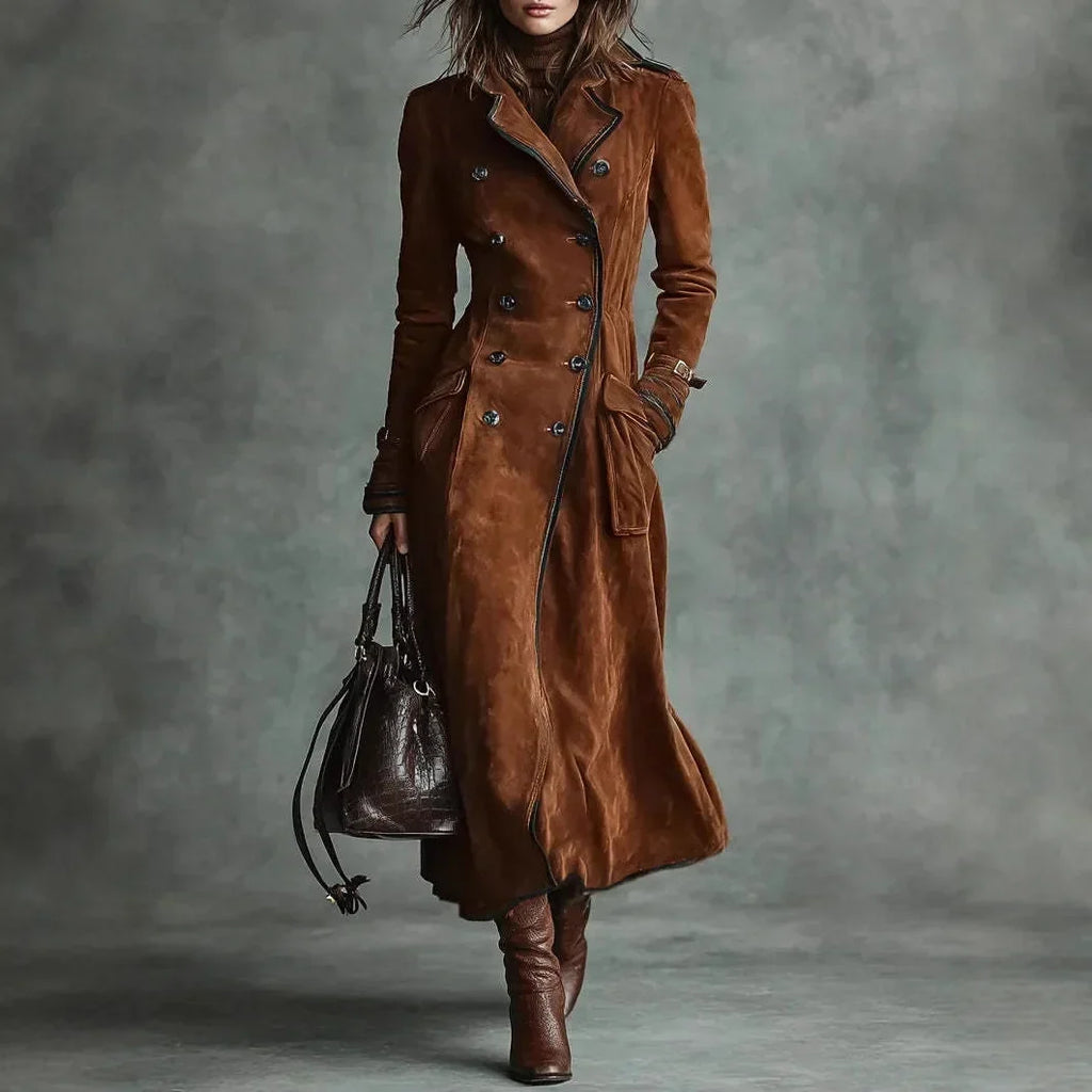 Georgette | Trench-coat Long Effet Daim avec Ceinture