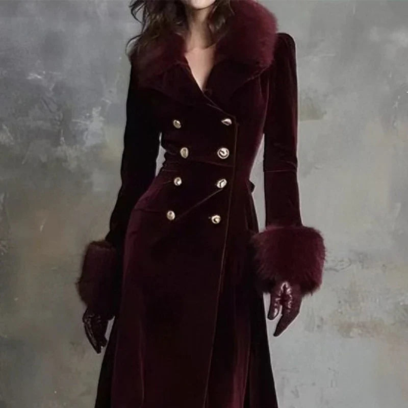 Olympe | Manteau en Velours à Col en Fausse Fourrure