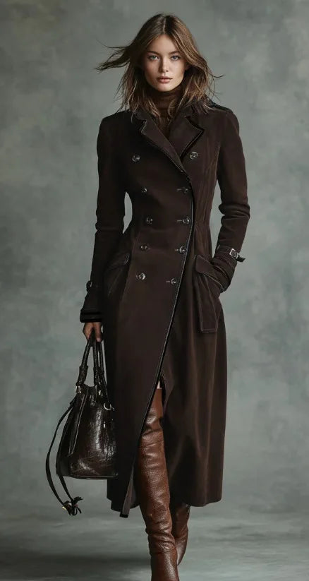 Georgette | Trench-coat Long Effet Daim avec Ceinture