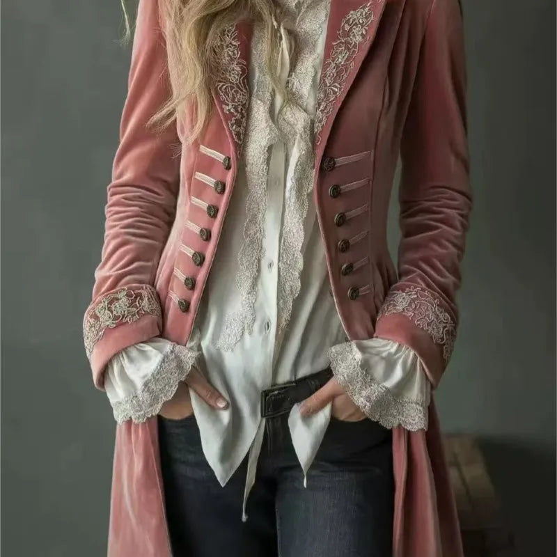 Laure | Veste Longue Brodée en Velours