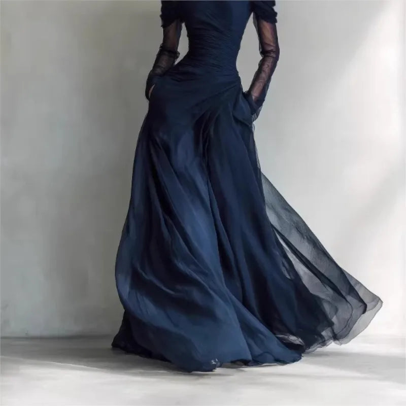 Ophélie | Robe Longue Épaules Dénudées avec Empiècements en Résille