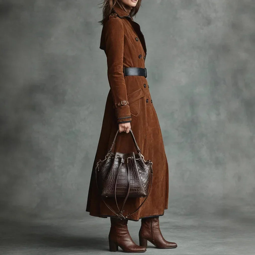 Georgette | Trench-coat Long Effet Daim avec Ceinture