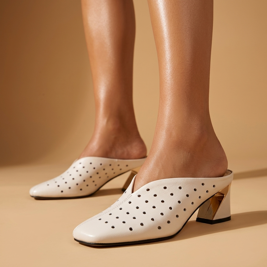 Nell - Mules Perforées à Talon Doré