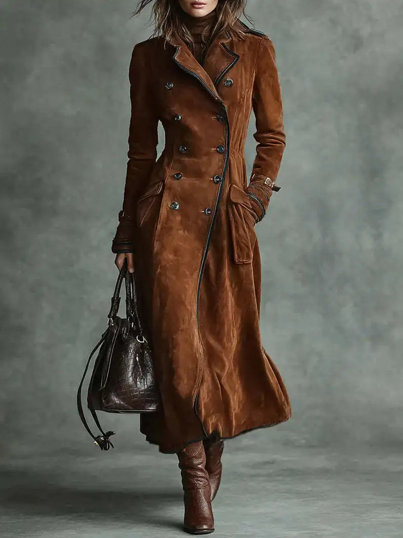 Georgette | Trench-coat Long Effet Daim avec Ceinture