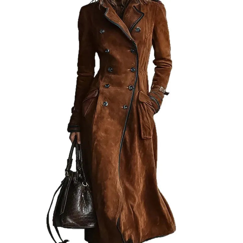 Georgette | Trench-coat Long Effet Daim avec Ceinture