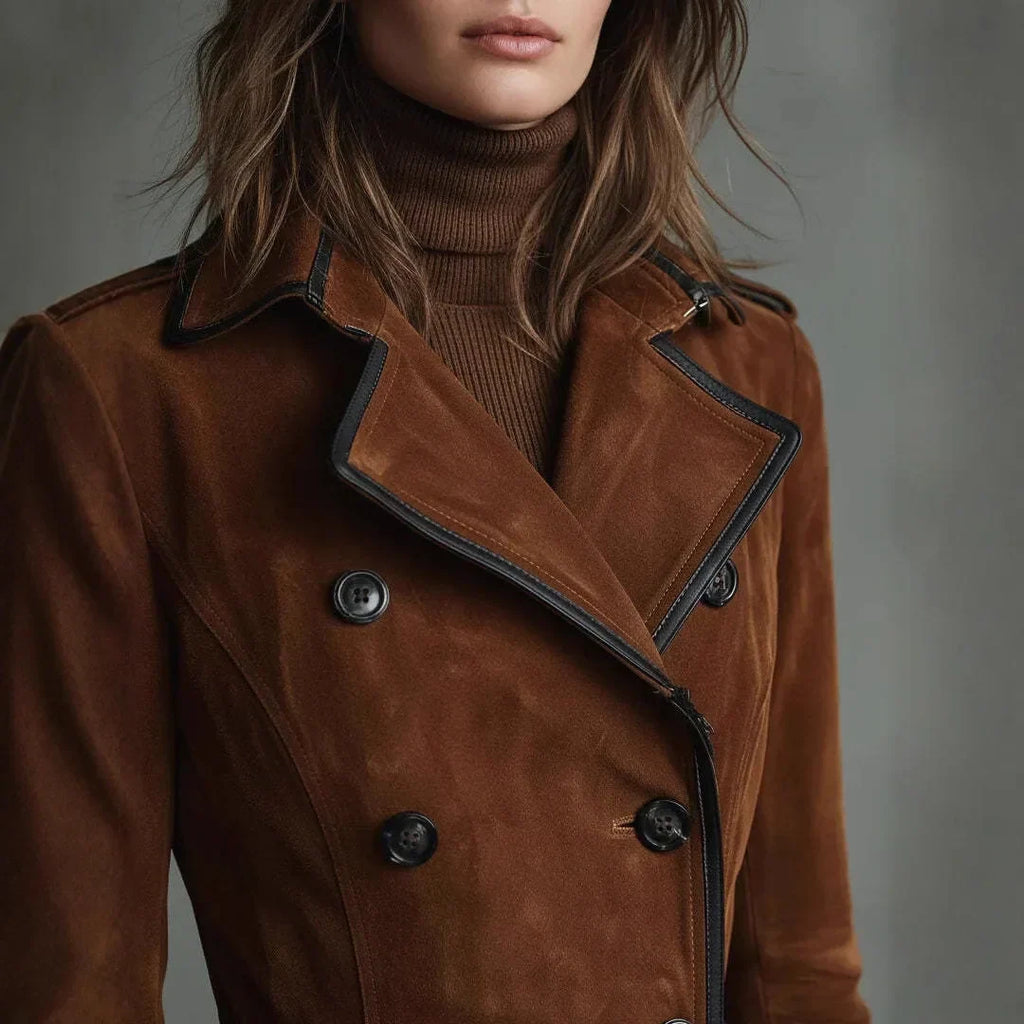 Georgette | Trench-coat Long Effet Daim avec Ceinture