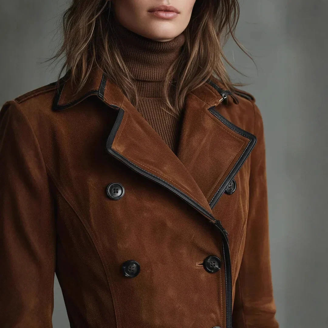 Georgette | Trench-coat Long Effet Daim avec Ceinture