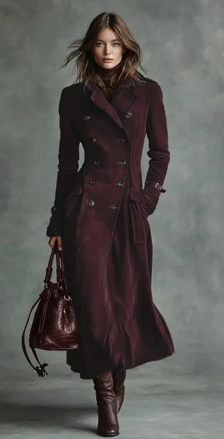 Georgette | Trench-coat Long Effet Daim avec Ceinture