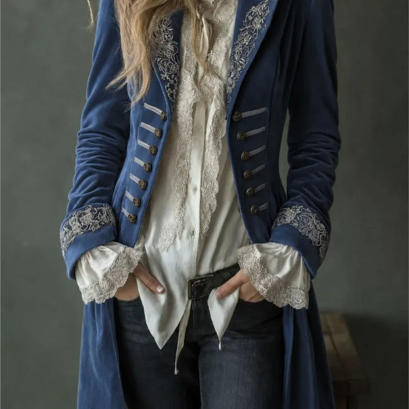 Laure | Veste Longue Brodée en Velours