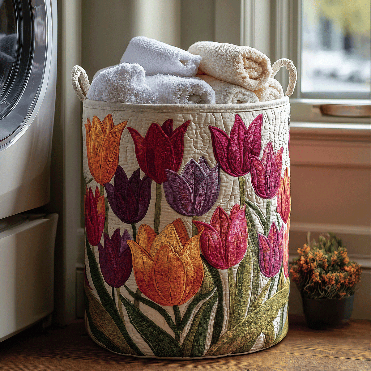 Joie des Tulipes | Panier à Linge Matelassé