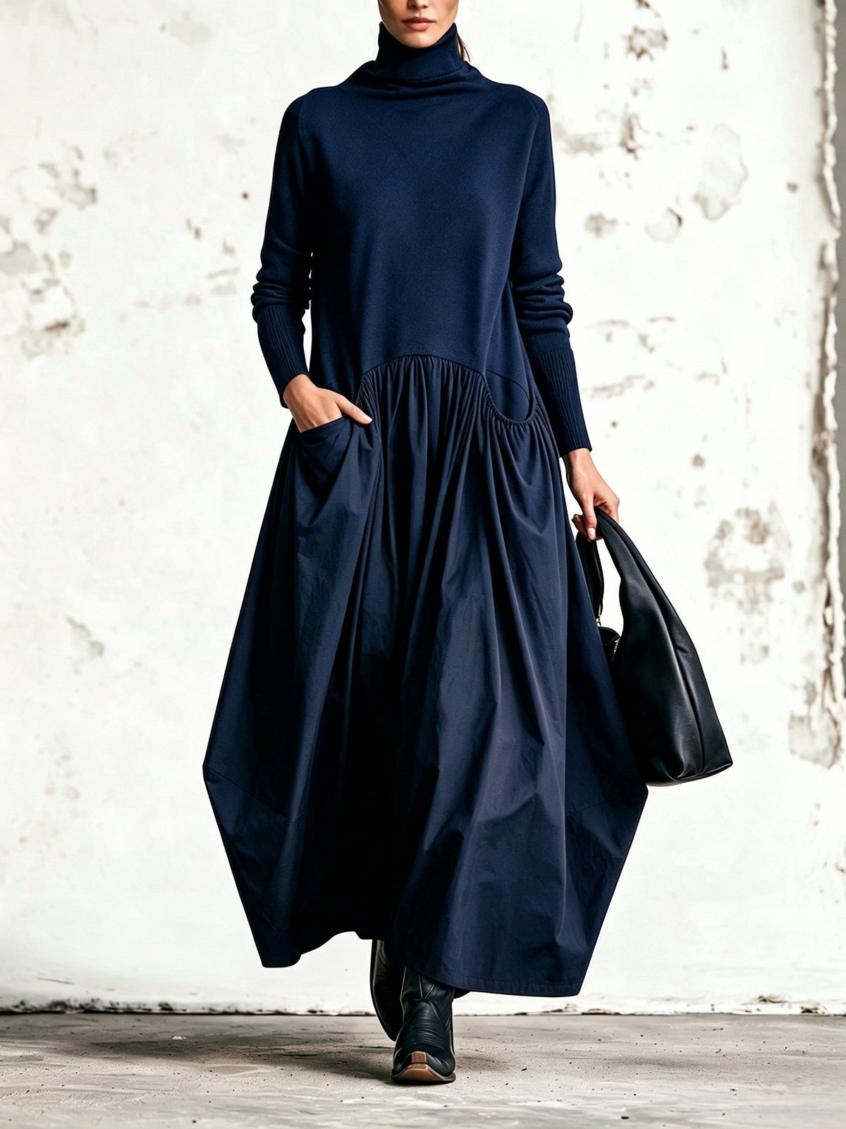 Albane | Robe Longue Oversize à Col Montant avec Poches