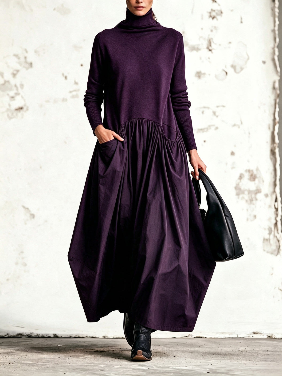 Albane | Robe Longue Oversize à Col Montant avec Poches