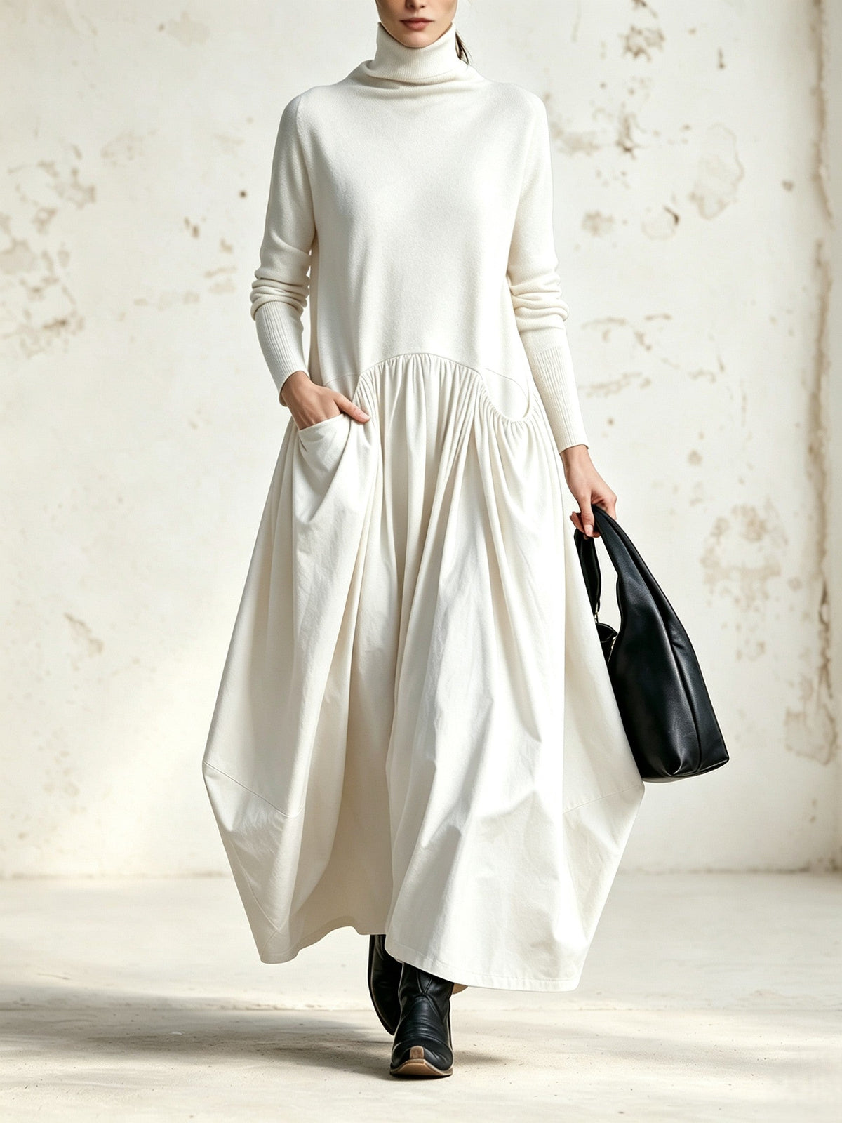 Albane | Robe Longue Oversize à Col Montant avec Poches