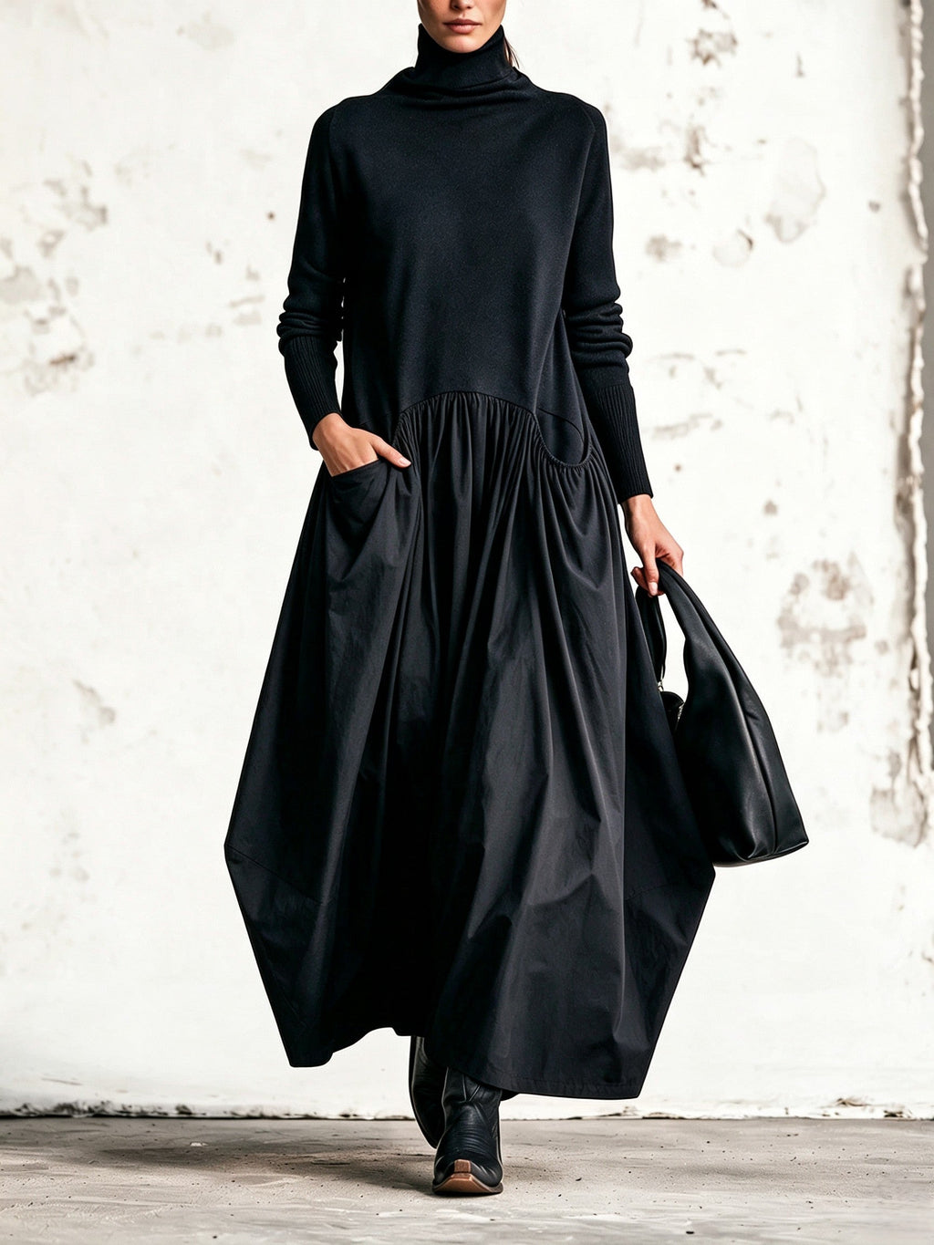 Albane | Robe Longue Oversize à Col Montant avec Poches
