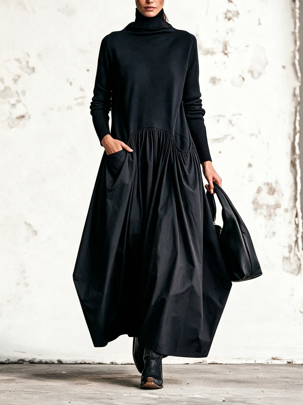 Albane | Robe Longue Oversize à Col Montant avec Poches
