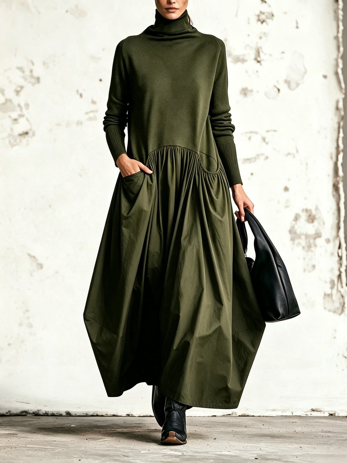 Albane | Robe Longue Oversize à Col Montant avec Poches