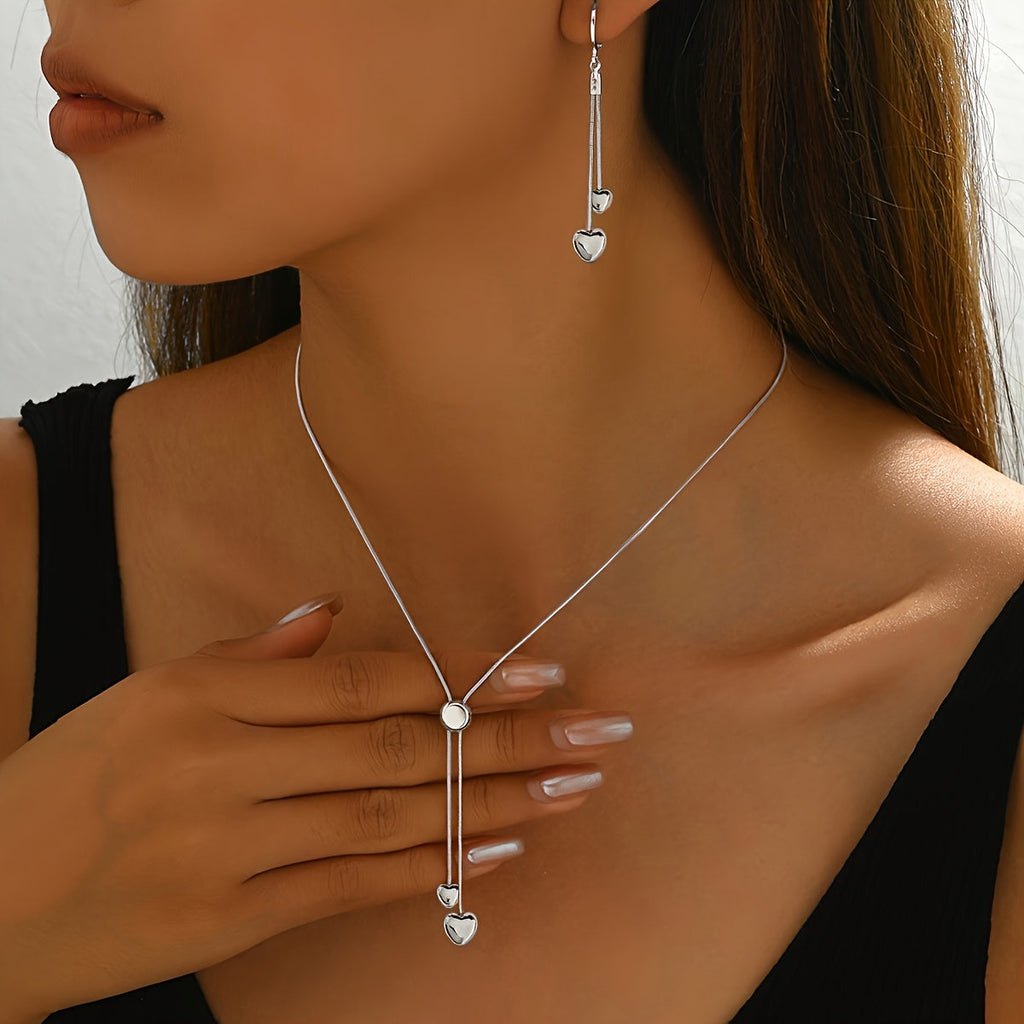 Rosalie™ | Set Collier Pendentif Cœur Ajustable & Boucles d'Oreilles
