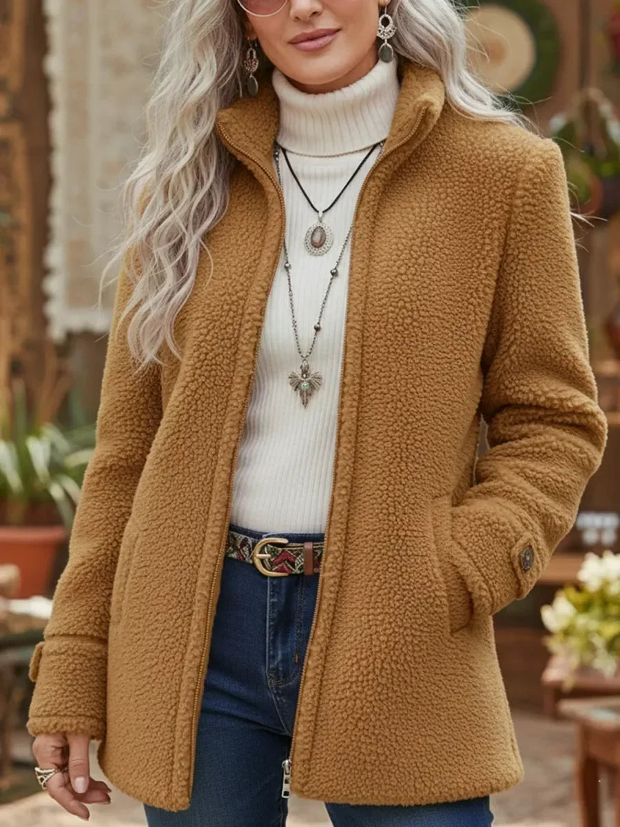 Sandrine | Veste Zippée à Col Montant Effet Laine d'Agneau