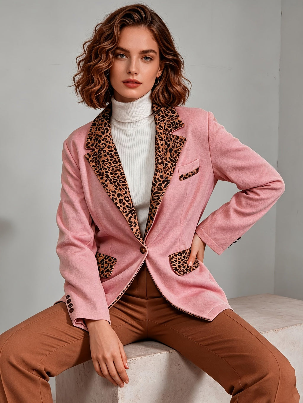 Hermine | Blazer Ajusté en Velours à Bordures Léopard