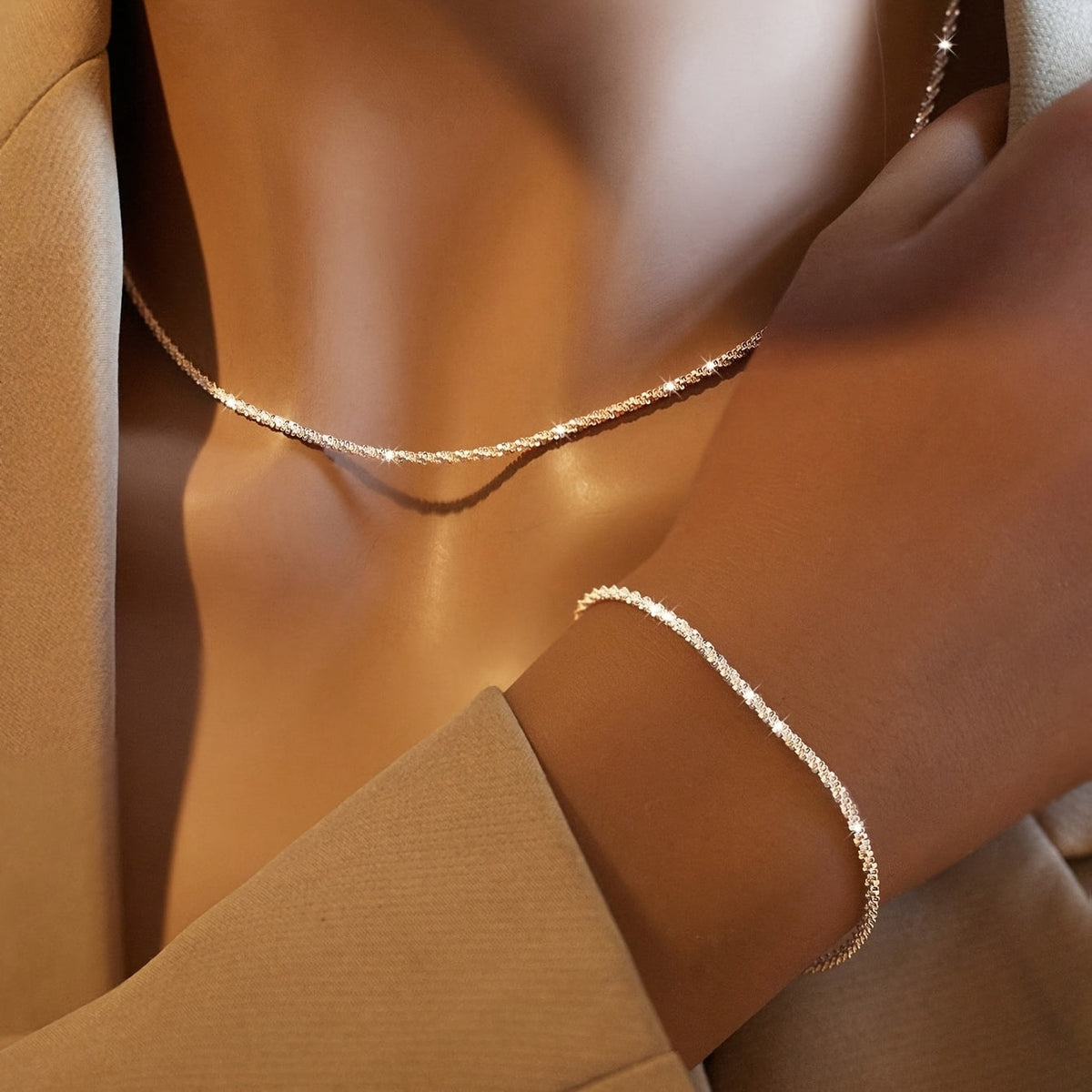Lucie™ | Set Collier & Bracelet Scintillant Minimaliste