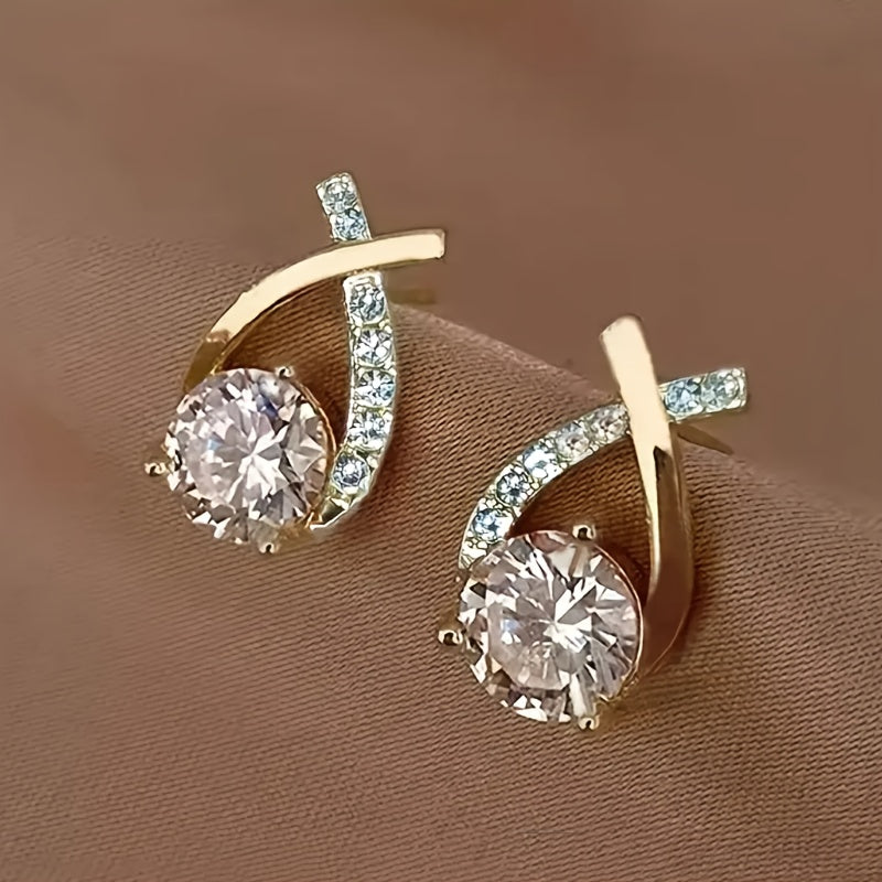 Coline | Boucles d'Oreilles Croix Dorées à Zircons
