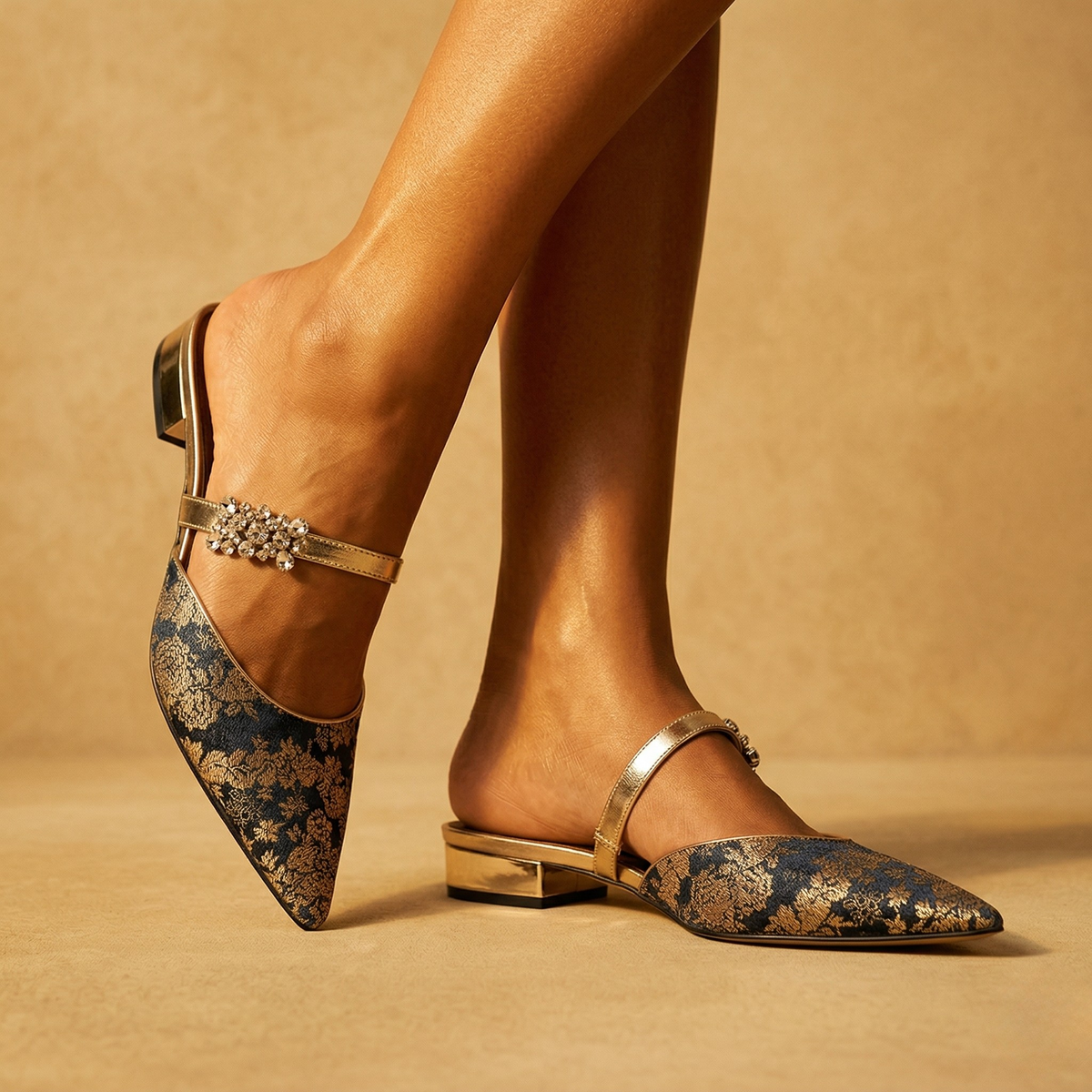 Laura - Mules en Jacquard à Bride Scintillante