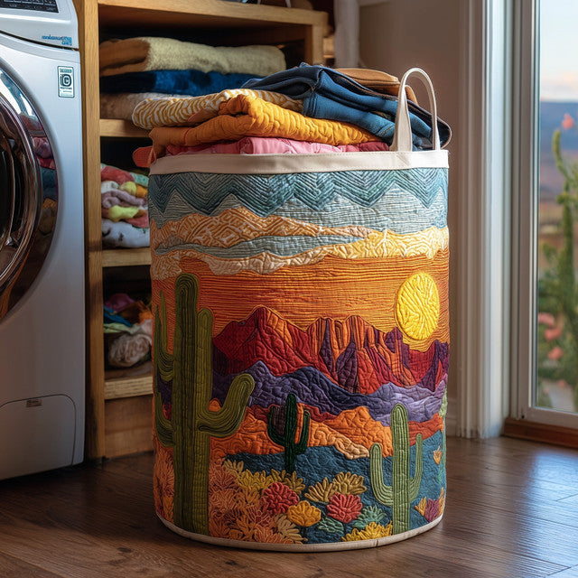 Coucher de Soleil aux Cactus | Panier à Linge Matelassé