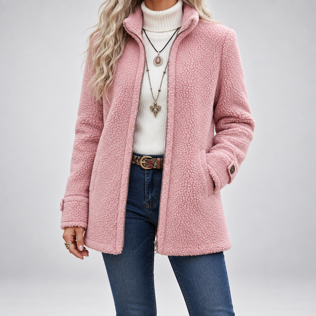Sandrine | Veste Zippée à Col Montant Effet Laine d'Agneau