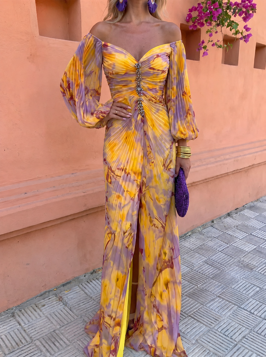 Violette | Robe Longue Fleurie à Décolleté Plongeant