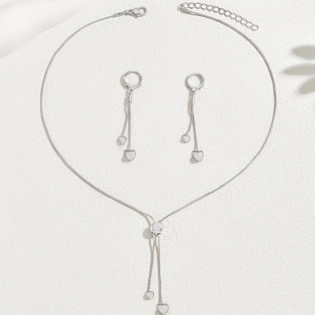 Rosalie™ | Set Collier Pendentif Cœur Ajustable & Boucles d'Oreilles