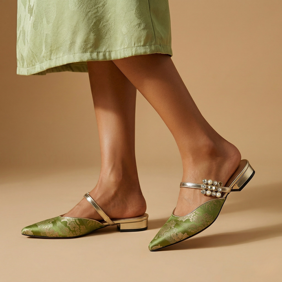 Laura - Mules en Jacquard à Bride Scintillante