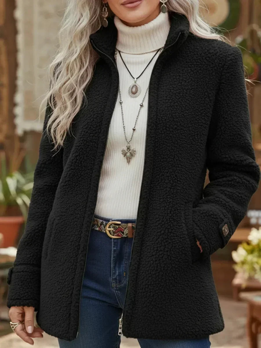 Sandrine | Veste Zippée à Col Montant Effet Laine d'Agneau