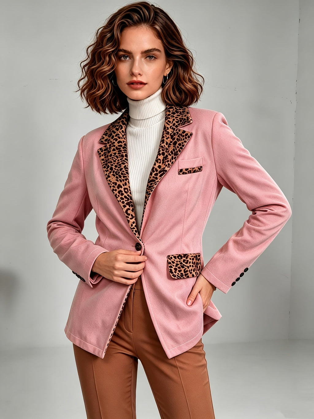 Hermine | Blazer Ajusté en Velours à Bordures Léopard
