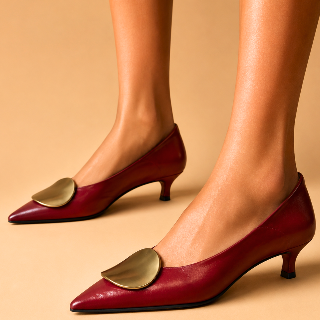 Lucine - Escarpins en Cuir Véritable à Anneau Doré