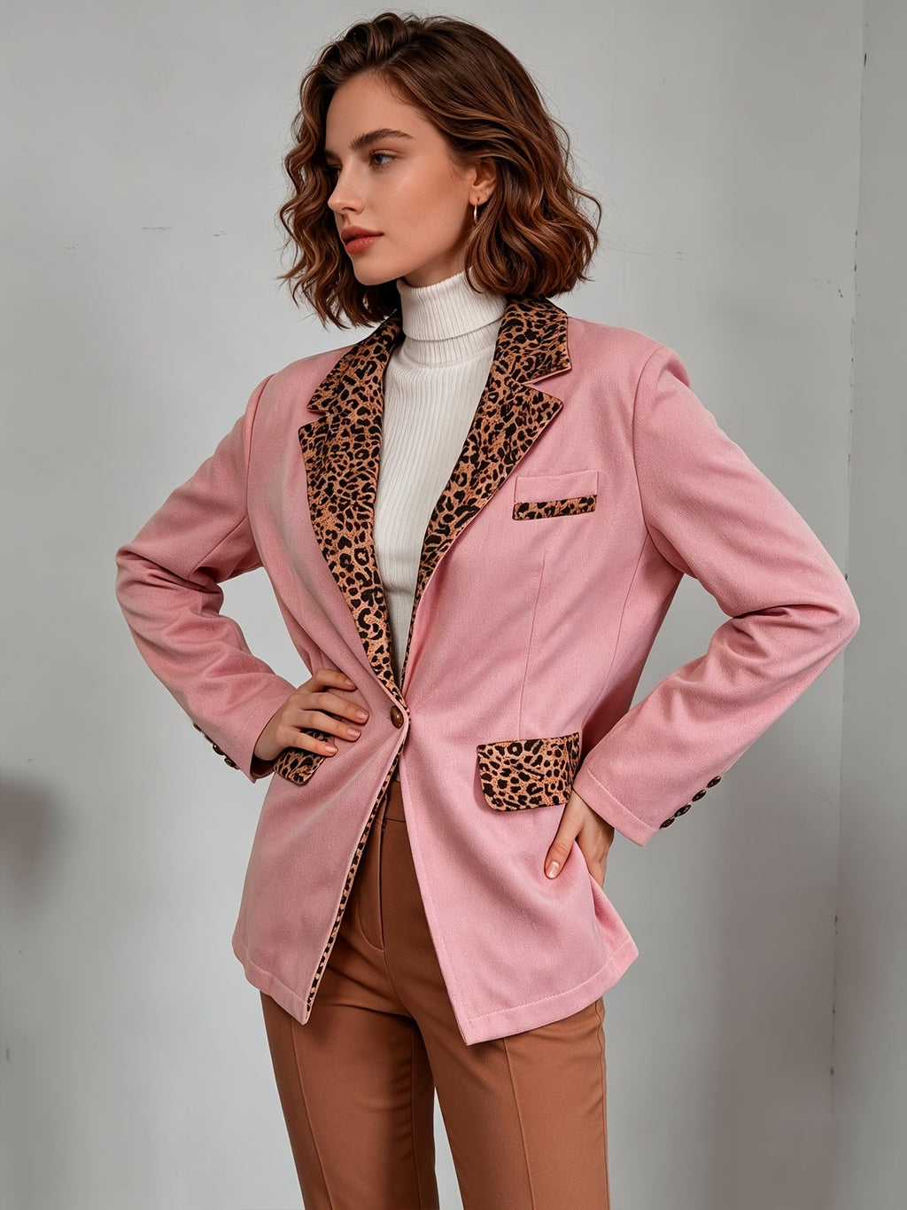 Hermine | Blazer Ajusté en Velours à Bordures Léopard