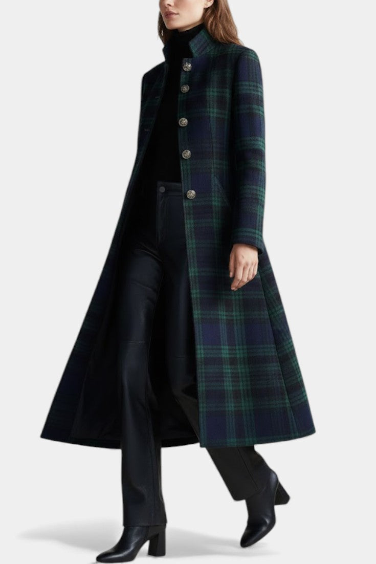 Sybille | Manteau Mi-Long Ajusté à Carreaux