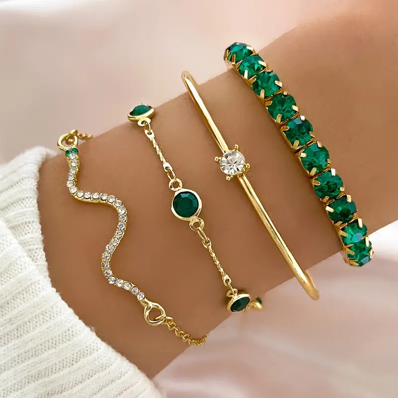 Daphné | Set de Bracelets Vintage à Zircons Verts