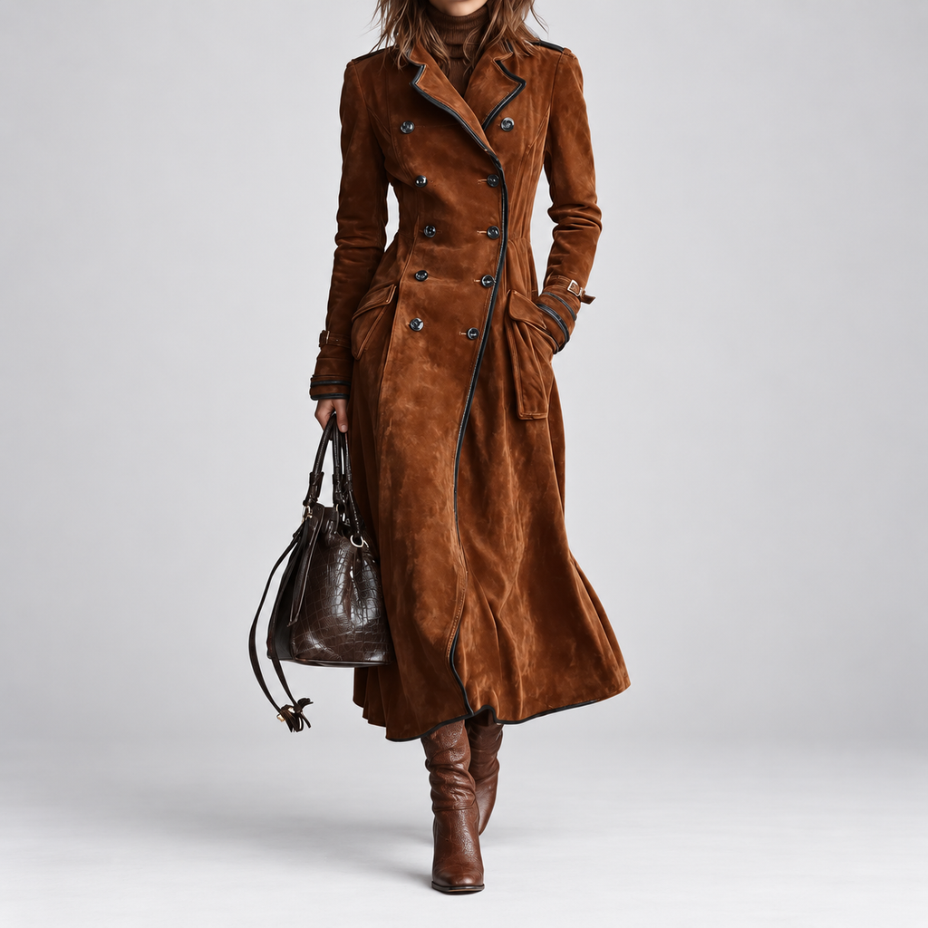 Georgette | Trench-coat Long Effet Daim avec Ceinture