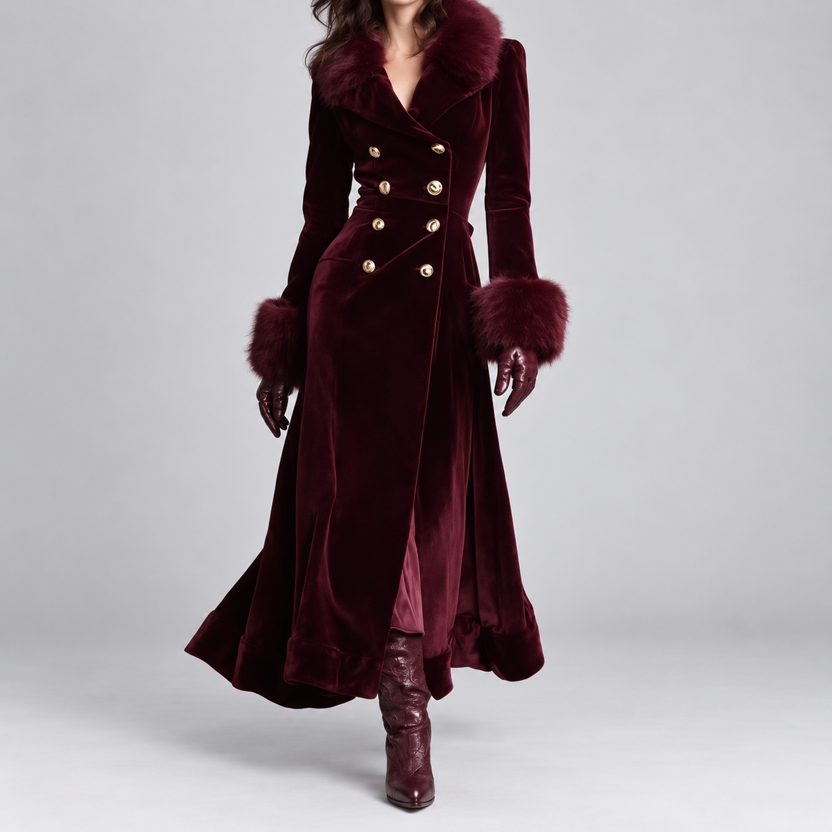 Olympe | Manteau en Velours à Col en Fausse Fourrure