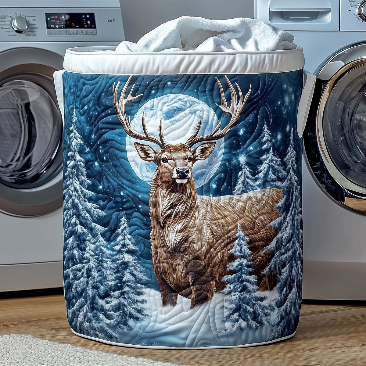 Cerf d'Hiver au Clair de Lune | Panier à Linge Matelassé