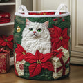 Chat des Neiges et Poinsettia | Panier à Linge Matelassé