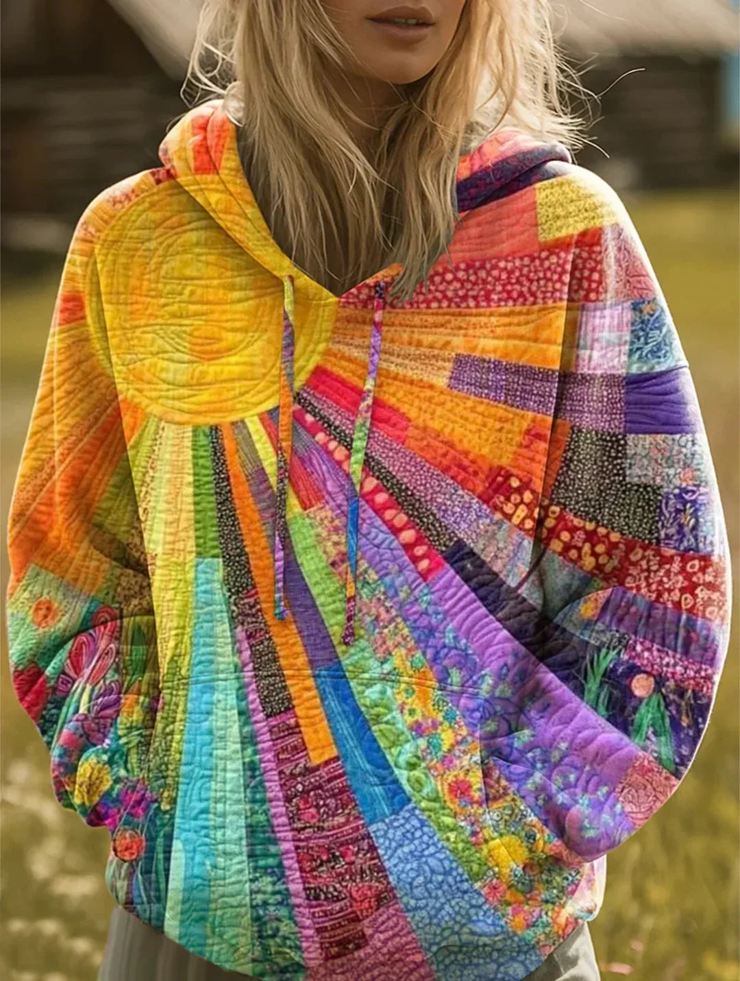 Quitterie | Sweat Patchwork Multicolore à Capuche