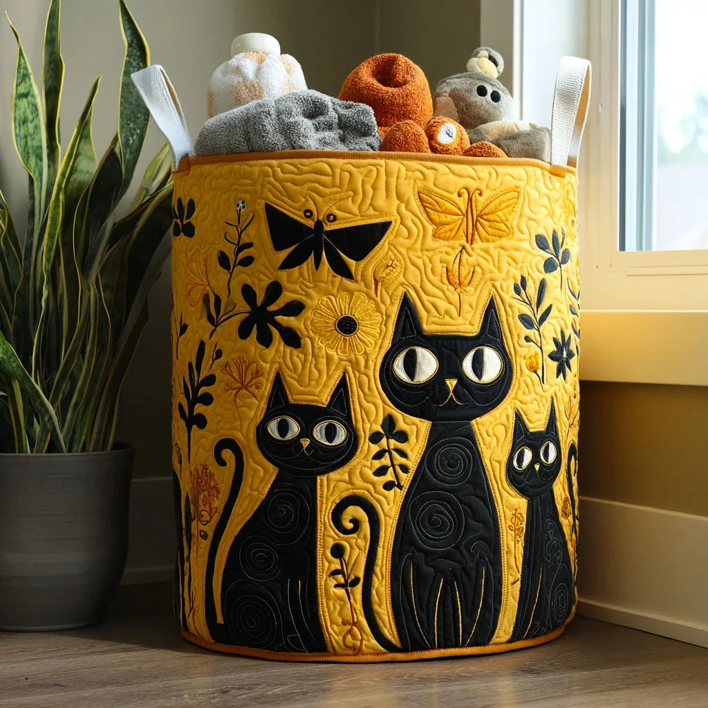 Trio de Chats Ensoleillés | Panier à Linge Matelassé