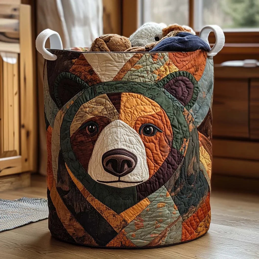 Ours des Bois en Patchwork | Panier à Linge Matelassé